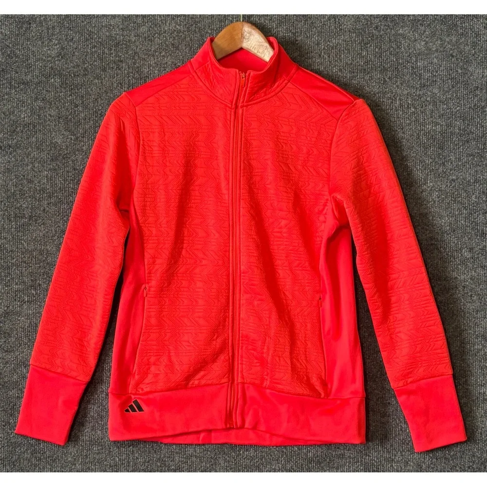Adidas‎ COLD.RDY Full Zip Golf Jacket Women Small Red Textured Mock Neck